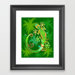 Gecko Lizard Colorful Tattoo Style Framed Art Print