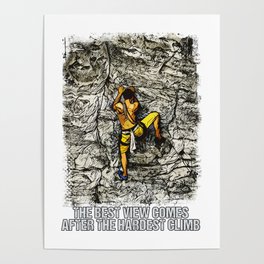 Rock Climbing Reaching for the Mountain Summit Poster