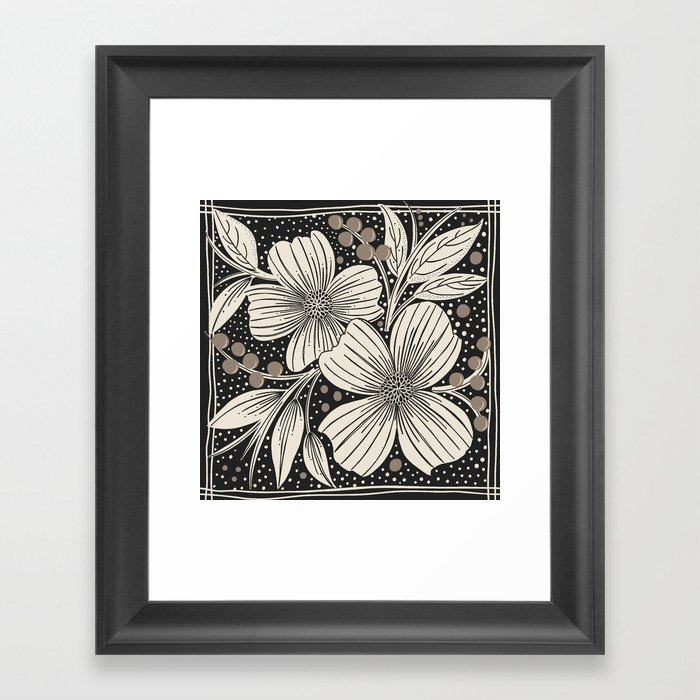 French Country Botanicals in black Framed Art Print