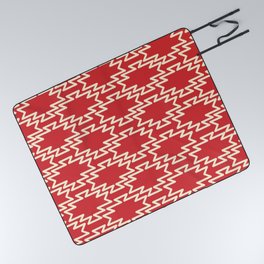 Southwest Azteca - Geometric Pattern in Cream and Retro Christmas Red Picnic Blanket
