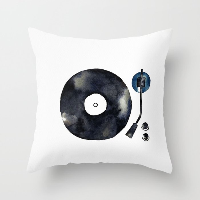 Vinyl Record Player Minimal Watercolor Throw Pillow