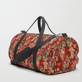 Valentine's Day In the Red Dahlia Blooming Garden - Vintage illustration collage   Duffle Bag