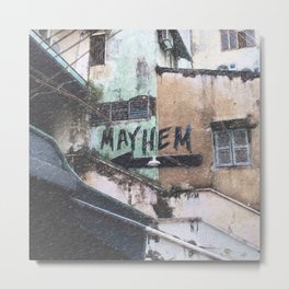 Mayhem - Ho Chi Minh City Metal Print | Pastel, City, Streetart, Building, Drawing, Realism, Alley, Tagged, Illustration, Architecture 