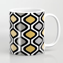 Mid Century Modern Rounded Diamond Pattern // Black, Gray, Gold, Butter Yellow // Version 1 Coffee Mug