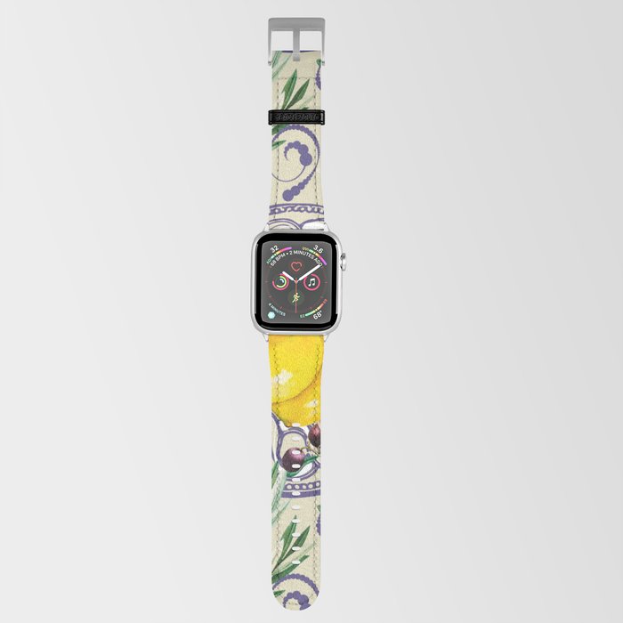Mediterranean,Tuscan style,lemons,olives pattern  Apple Watch Band