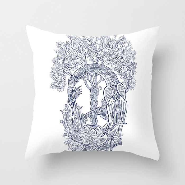 The Phoenix Bird and the Tree of Life Throw Pillow