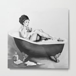 Cocktails In The Bath: Black & White Version Metal Print