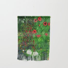 Red Sunflowers, Anemones & Red Poppies and Floral Farm Garden by Gustav Klimt Wall Hanging