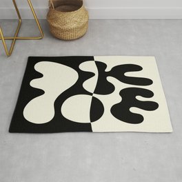 Mid Century Modern Organic Abstraction 235 Black and Ivory White Area & Throw Rug