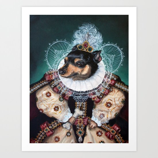 Sophia the Miniature Pinscher as Queen Elizabeth Art Print