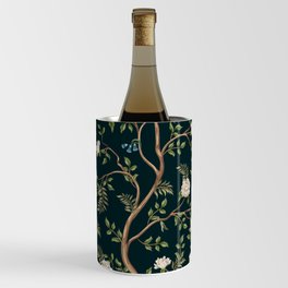 Design with white peonies trees in chinoiserie style. Interior hand drawn Wine Chiller