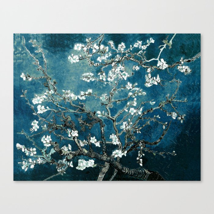 Van Gogh Almond Blossoms : Dark Teal Canvas Print