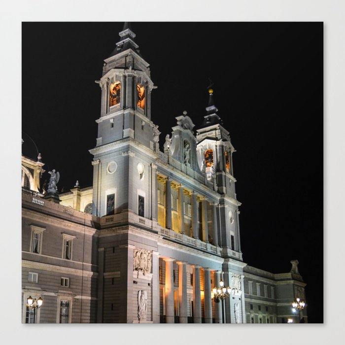Spain Photography - Catedral De La Almudena Under The Night Sky Canvas Print