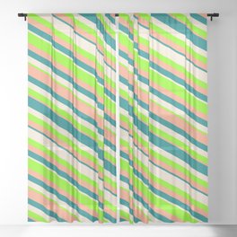 [ Thumbnail: Beige, Chartreuse, Light Salmon, and Teal Colored Lines Pattern Sheer Curtain ]