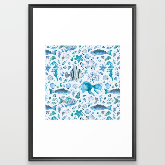 Sea Blue Marine Fishes Framed Art Print