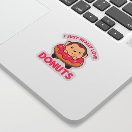 Sweet Monkey Funny Animals In Donut Pink Sticker