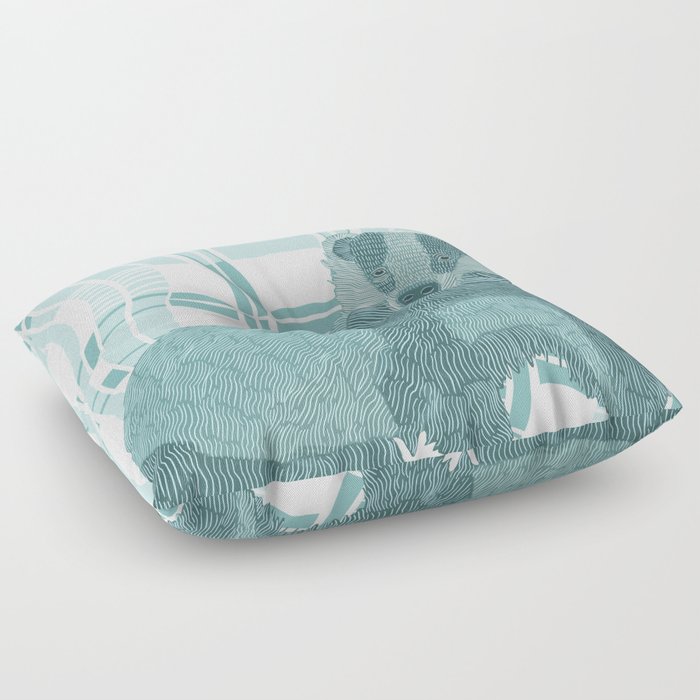 Badger on a pastel blue check like patterned background Floor Pillow