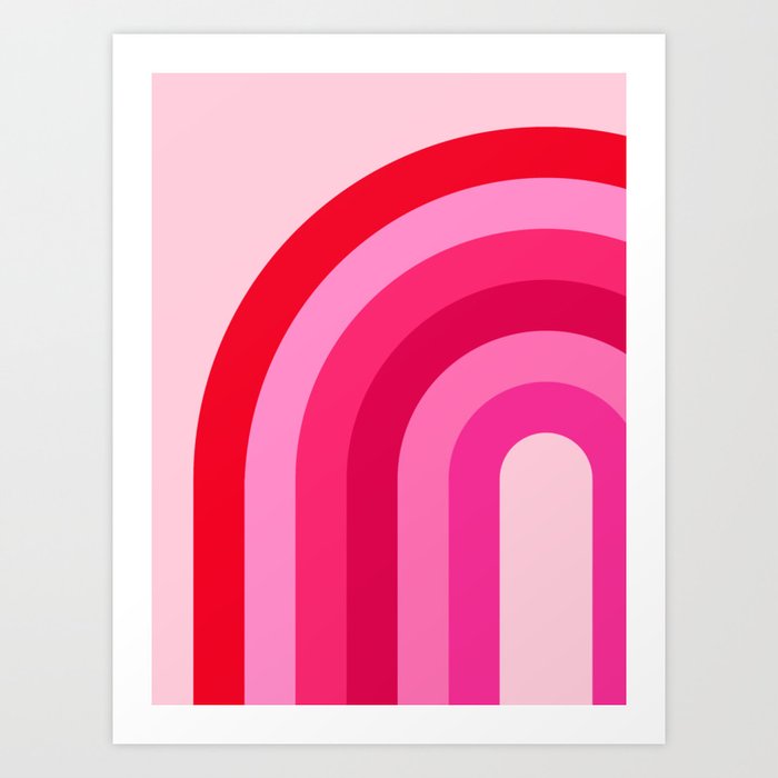 Pink Retro Rainbow Arch Pink And Red Abstract Rainbow Art Print