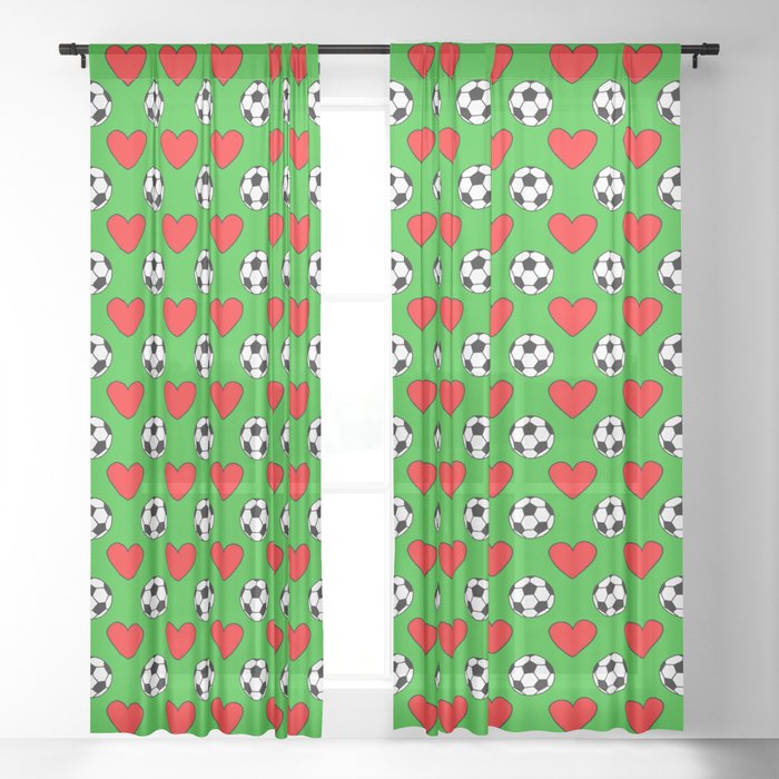 Soccer Balls And Red Hearts Pattern Sheer Curtain By Almdrs Society6