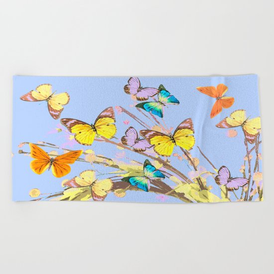 Playing butterflies on a summer day - lovely blue sky background - cheerful and happy Beach Towel