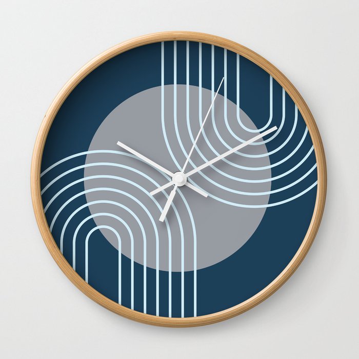 Mid Century Modern Geometric 178 in Midnight Navy Blue Grey Wall Clock