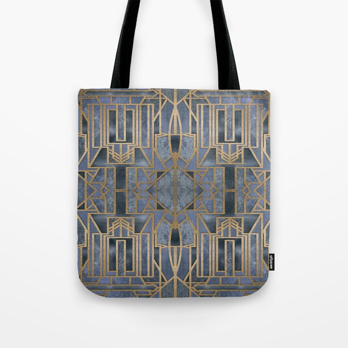 Blue And Copper Elegant Retro Art Deco Pattern With Marble Elements Tote Bag