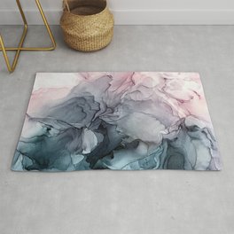 Blush and Payne's Grey Flowing Abstract Painting Area & Throw Rug