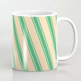 [ Thumbnail: Tan and Sea Green Colored Lines Pattern Coffee Mug ]