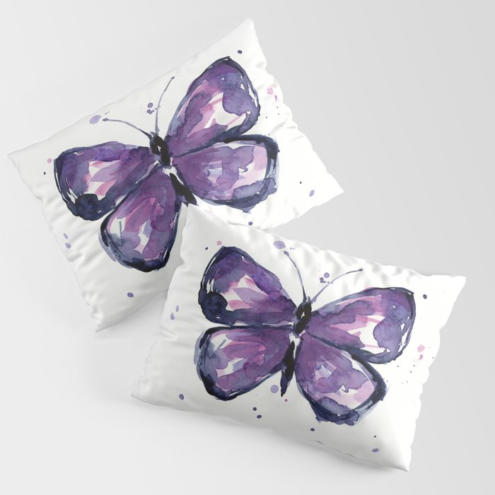 Purple Butterfly Watercolor Abstract Animal Art Pillow Sham