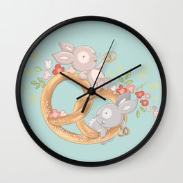 Two bunnies on a pretzel Wall Clock