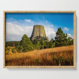 Close Encounter - Devils Tower on Autumn Day in the Black Hills of Wyoming Serving Tray
