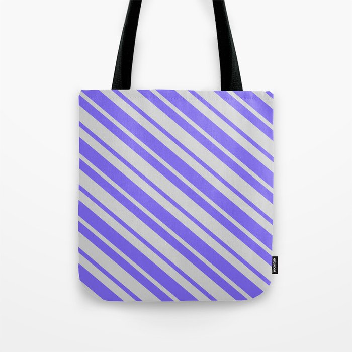 Light Gray & Medium Slate Blue Colored Stripes Pattern Tote Bag