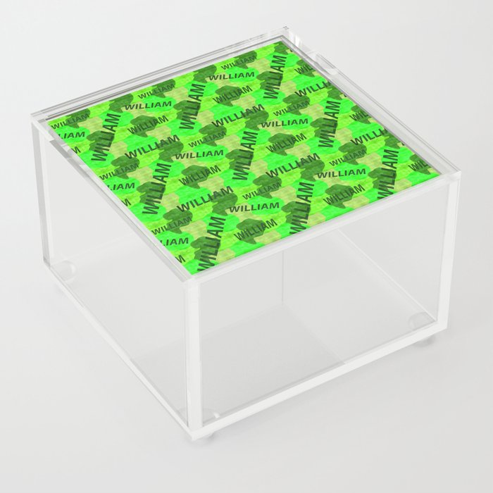 William pattern in green colors and watercolor texture Acrylic Box