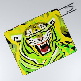 yellow light tiger ecopop in zodiac bengal wallpaper art  Picnic Blanket