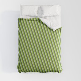 [ Thumbnail: Green, Light Gray & Dark Olive Green Colored Stripes/Lines Pattern Comforter ]