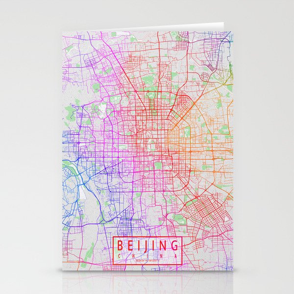 Beijing City Map of China - Colorful Stationery Cards