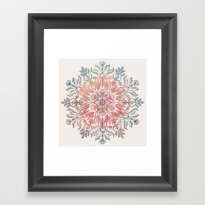 Autumn Spice Mandala in Coral, Cream and Rose Framed Art Print