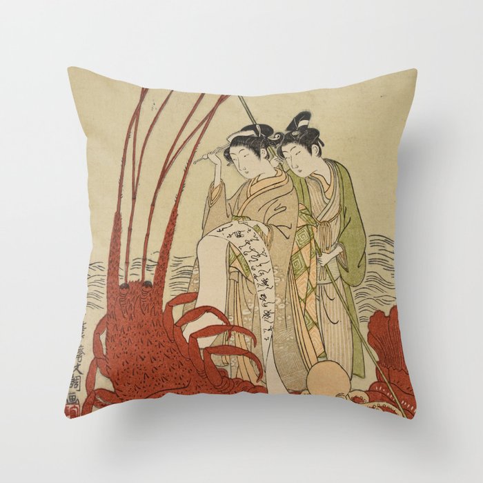 Lovers and a literate octopus by Ippitsusai Buncho Throw Pillow