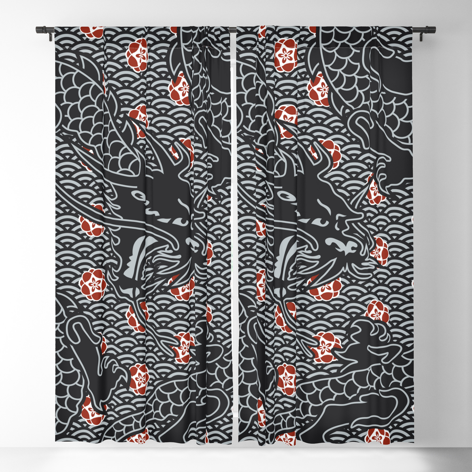 2 Panel Ancient Chinese Dragon Dakring Blockout Window Curtain Drapes Fabric 