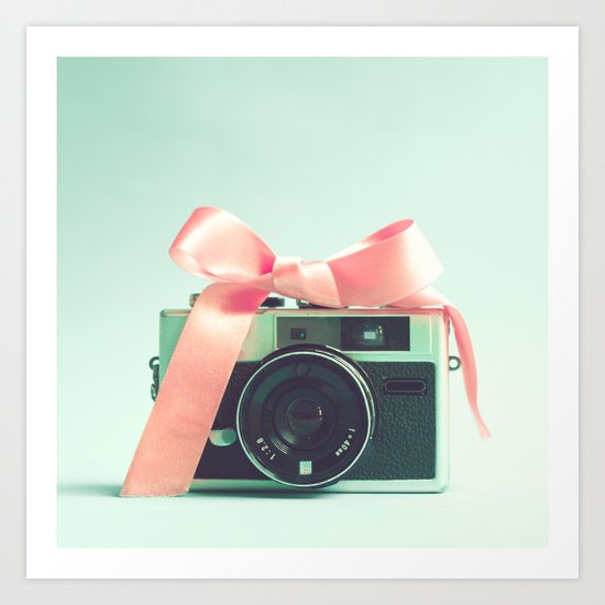 Retro Camera and Pink Bow II Art Print