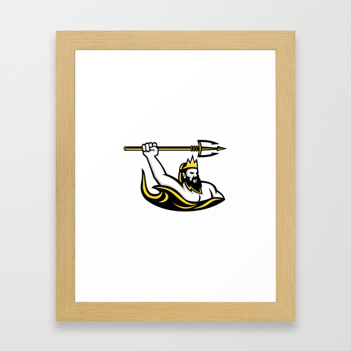 Triton Wielding Trident Mascot Framed Art Print