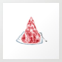 Watercolor Illustration of a dessert - Red bean milk shaved ice Art Print | Sugar, Japanese, Dessert, Frozen, Shave, Painting, Frappe, Bean, Homemade, Glass 