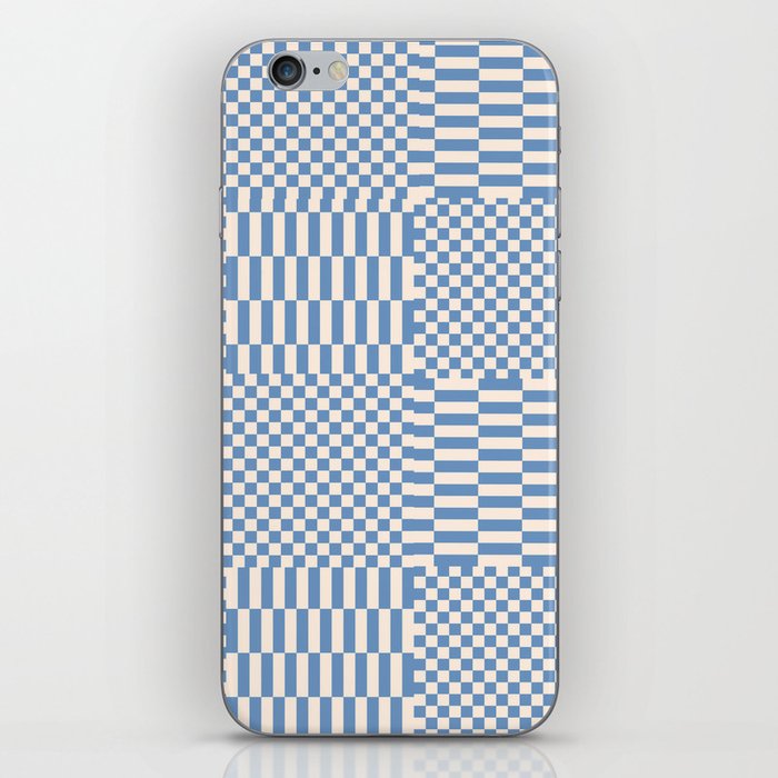 Retro check: Tranquil blue and ice cream white iPhone Skin