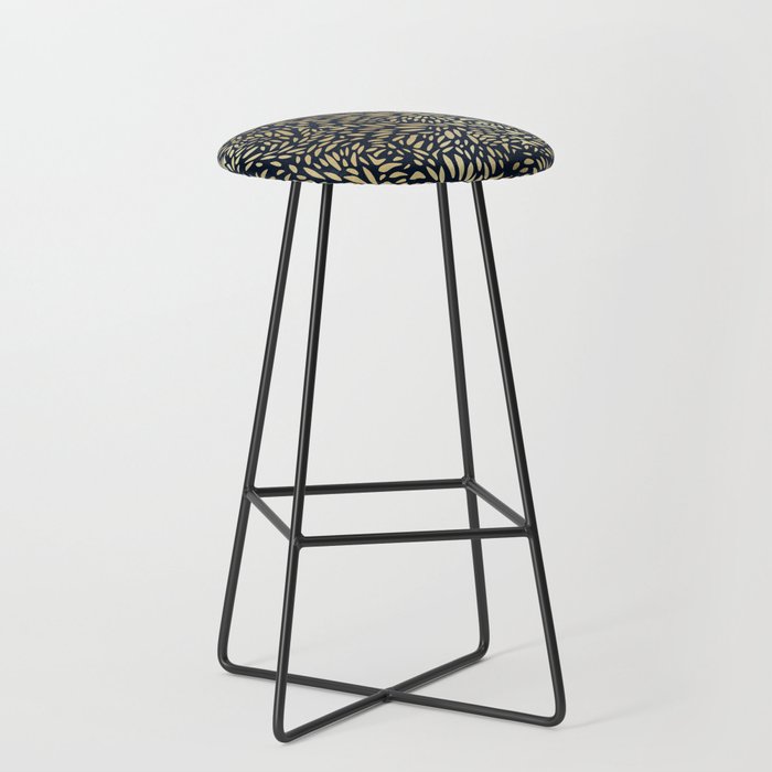 Leafy Flower Art Pattern in Navy and Gold Bar Stool