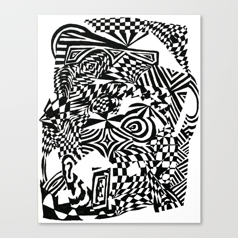 Face Black White Abstract Ink Drawing Canvas Print By Wlaves