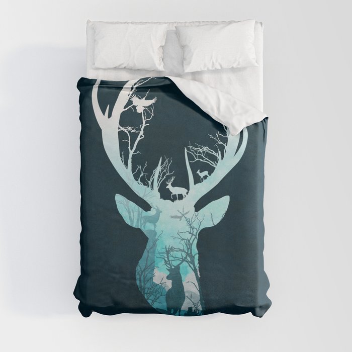 Deer Blue Winter Duvet Cover