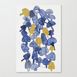 Navy Gold Mushrooms Canvas Print