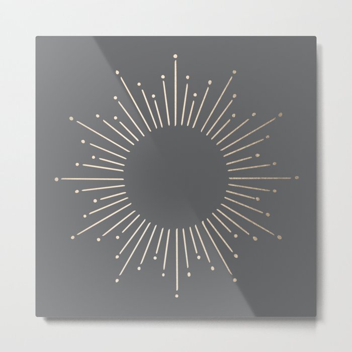 Simply Sunburst in White Gold Sands on Storm Gray Metal Print