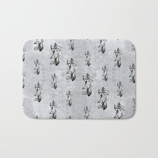 Abstract black white shine neon flowers on silver Bath Mat