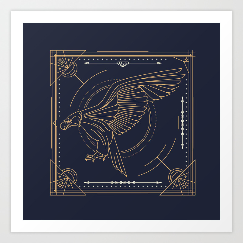 Eagle Full Size Side Gold White On Black Background Art Print By Goldenredeagle Society6